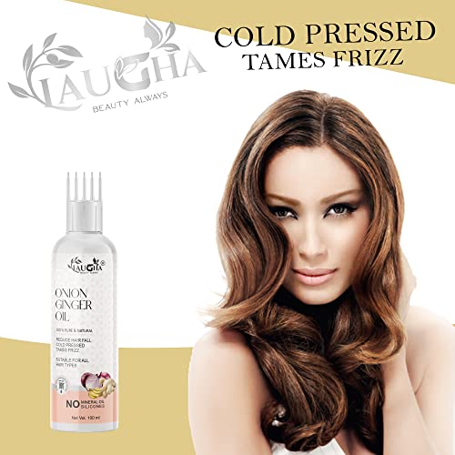 Laugha Onion &amp; Ginger Hair Oil - with comb Applicator - Thyme oil, Onion oil, Ginger oil, for Hair fall controls &amp; hair growth (Pack Of 1 Bottle 100 ml - View 2 of 3