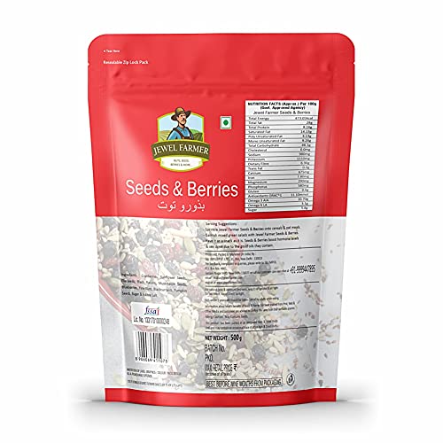 JEWEL FARMER Seeds &amp; Berries Mix with Cranberries, Flaxseeds, Black Raisins, Muskmelon Seeds, Blueberries, Pine Nuts, Blackcurrants, Pumpkin Seeds, Sunflower Seeds (500g) - View 2 of 4
