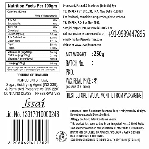 JEWEL FARMER Dried Kiwi, Fat &amp; Cholesterol Free Dry Kiwis with Vitamin C, Fiber &amp; Calories, Preservative Free Nutritious Fruit Snack in Resealable Pack (250g) - View 2 of 3