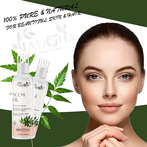 Laugha Neem Oil - WITH COMB APPLICATOR - Remove pimples, acne and cure any fungal infection from skin - for Hair &amp; Skin (Pack of 4 Bottle 400 ml) - View 2 of 3