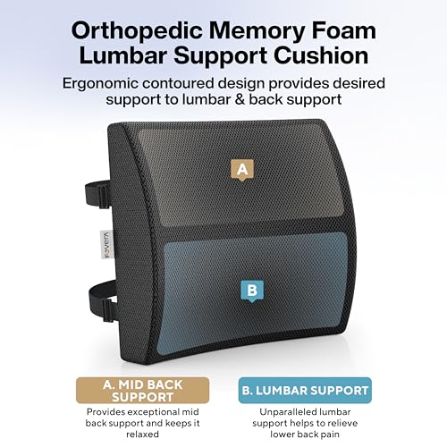 FOVERA Lumbar Support for Chair, Orthopedic Back Support Memory Foam Backrest Cushion - Designed for Back Pain Relief - Ideal Back Pillow for Computer/Office Chair (Mesh Black, Standard) - View 3 of 7