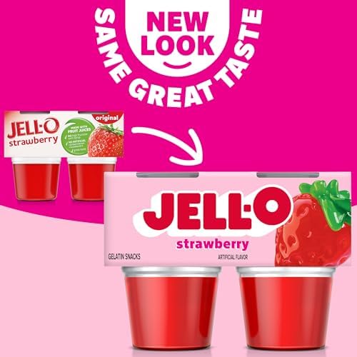 Jell-O Original Strawberry Refrigerated Red Jello Cups Gelatin Snack (4 ct Cups) FROM DUBAI (SAM) - View 2 of 5