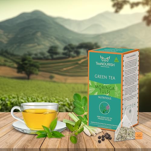 TeaNOURISH Moringa Tulsi Green Tea | 20 Count Pyramid Tea Bags | Darjeeling Whole Leaf | 100% Natural Moringa &amp; Tulsi Leaves | Immune Support Tea (FROM INDAI)SAB - View 2 of 2