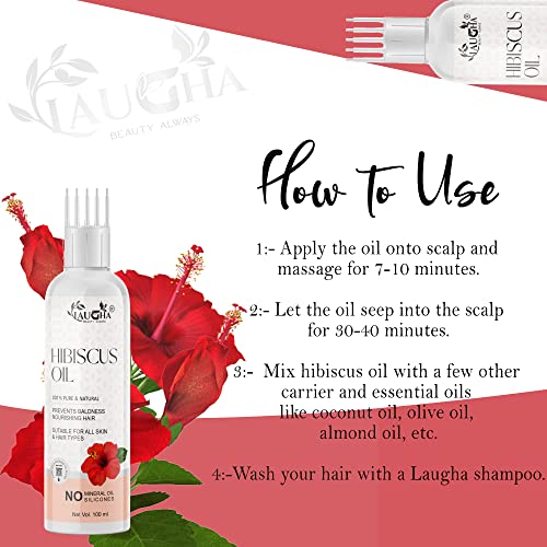 Laugha Hibiscus Hair Oil - with comb Applicator - for Hair Growth for Men &amp; Women - 100ml | Controls Hair fall &amp; Dandruff | Anti Hair fall Oil with 13 Natural Oils (Pack Of 3 Bottle 300 ml) - View 3 of 3