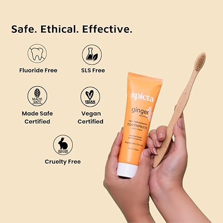 Spicta Ginger Mint Natural Hydroxyapatite Toothpaste 100gm &amp; Walnut Bark Teeth Whitening Powder with Mint &amp; Orange 50gm | No Peroxide, No Charcoal, Fluoride Free, SLS Free, Herbal for Adults &amp; Kids - View 3 of 6