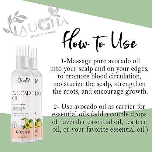 Laugha Pure Avocado Oil - WITH COMB APPLICATOR - Cold Pressed - For For Hair Growth, Anti Dandruff Retinol &amp; Vitamin E To Reduce Wrinkles &amp; Dryness (Pack Of 3 Bottle 300 ml) - View 4 of 4