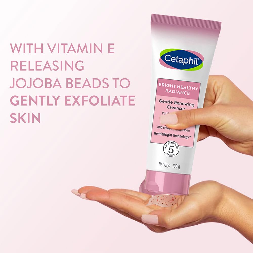Cetaphil Bright Healthy Radiance Gentle Renewing Cleanser|100G|Gentlebright Technology With Vitamin E-Releasing Jojoba Beads|3In1: Brightening,Gentle Exfoliation And Anti-Pollution|Fragrance Free(FROM INDIA)NUZ - View 4 of 7