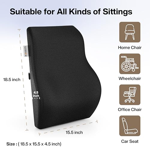 FOVERA Back Support for Chair, Memory Foam Car Seat Back Support, Orthopedic Lumbar Support Back Rest for Back Pain Relief - Back Pillow for Sitting (Mesh Black, Large) - View 6 of 8