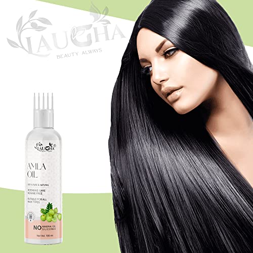 Laugha Amla Hair Oil - Pure Cold Pressed Indian Gooseberry Oil - Intensive Hair Care - with Comb Applicator - Non-Sticky &amp; Non-Greasy Keeps scalp healthy (Pack of 1 Bottle 100 ml) - View 2 of 3