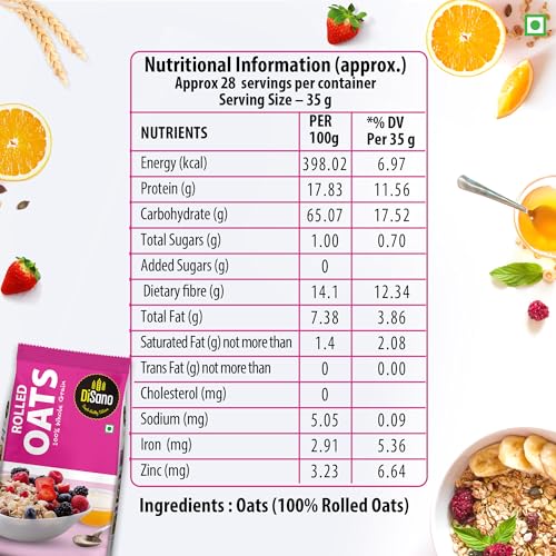 DiSano Rolled Oats 1kg, Jumbo Oats, 100% Whole Grain, High in Protein &amp; Fibre, Healthy Breakfast Cereal - View 2 of 4
