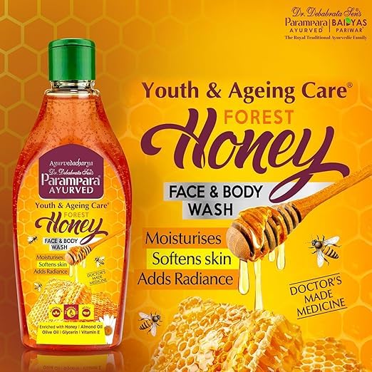 Parampara Ayurved Honey Face &amp; Body Wash Skin Cleansing Gel Gentle and Hydrating with Multi vitamins and Glycerine for Soft &amp; Oil Free Look 300 ml (FROM INDIA)SAB - View 4 of 4