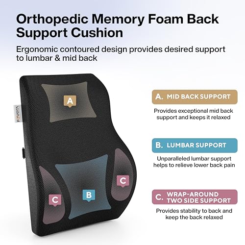 FOVERA Back Support for Chair, Memory Foam Car Seat Back Support, Orthopedic Lumbar Support Back Rest for Back Pain Relief - Back Pillow for Sitting (Mesh Black, Large) - View 8 of 8
