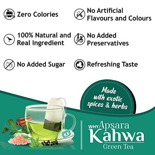 APSARA Detoxifying Kahwa Green Tea - 36 Tea Bags, Spiced Kashmiri Desi Kahwa Green Tea, Immunity Booster, Blended with Rock Salt, Tulsi, Cardamom, Cinnamon, Black Pepper, Ashwagandha Tea (FROM INDIA FAAZ) - View 4 of 6