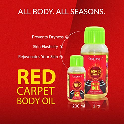 Parampara Ayurved Red Carpet Body Oil with Sandalwood Neem and Kesar for Fast Absorbing and Non Greasy Soft Skin 200 ml Pack of 2 (400 ml) (FROM INDIA)SAB - View 2 of 2
