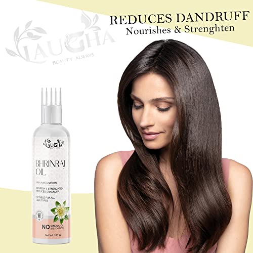 Laugha Pure Bhringraj Oil - WITH COMB APPLICATOR - Cold Pressed - For Reduce Hair fall, Promote Hair growth, reduce Dandruff and prevent graying of Hair (Pack Of 2 Bottle 200 ml) - View 2 of 3