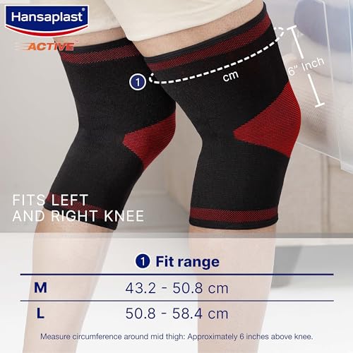 Hansaplast Active Knee Support for Men &amp; Women| Pair | Size M |Knee Brace for Long Lasting Pain Relief, Stability &amp; Targeted Compression|Skin Friendly Knee Cap with Breathable Material &amp; Comfortable Fit| Walking, Jogging, Gym - View 2 of 7