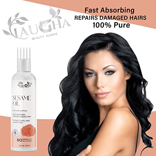 Laugha Sesame Oil - With Comb Applicator - Pure &amp; Natural Cold Pressed- For Hair, Body, Skin Care, Massage Hair Oil (Pack Of 4 Bottle 400 ml) - View 2 of 3