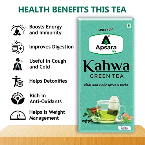 APSARA Detoxifying Kahwa Green Tea - 36 Tea Bags, Spiced Kashmiri Desi Kahwa Green Tea, Immunity Booster, Blended with Rock Salt, Tulsi, Cardamom, Cinnamon, Black Pepper, Ashwagandha Tea (FROM INDIA FAAZ) - View 3 of 6