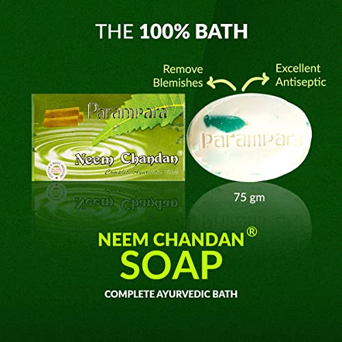 Parampara Ayurved Neem Chandan Soap for Women and Men | Handmade Bath Soap Cleansing Bar with Neem Sandalwood and Natural Oils for Purifying Soothing and Moisturizing Skin Care 75 gm Pack of 4 (FROM INDIA)SAB - View 2 of 3