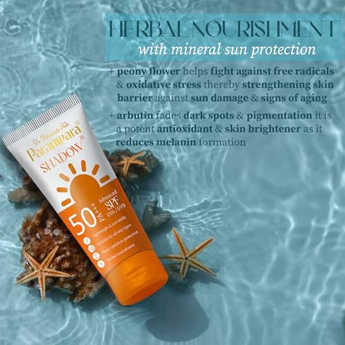 Parampara Shadow Advanced Sunscreen SPF 50 PA+++ | Broad Spectrum UVA UVB Blue Light Skin Protection | No White Cast &amp; Quick Absorb Herbal Formula | Lightweight Non Oily Non Sticky | Women &amp; Men 60ml (FROM INDIA)SAB - View 2 of 2