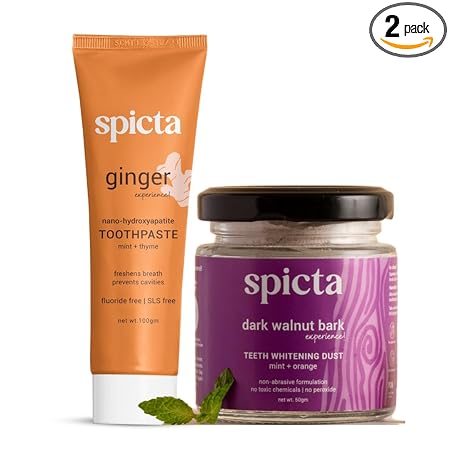 Spicta Ginger Mint Natural Hydroxyapatite Toothpaste 100gm &amp; Walnut Bark Teeth Whitening Powder with Mint &amp; Orange 50gm | No Peroxide, No Charcoal, Fluoride Free, SLS Free, Herbal for Adults &amp; Kids - Related product