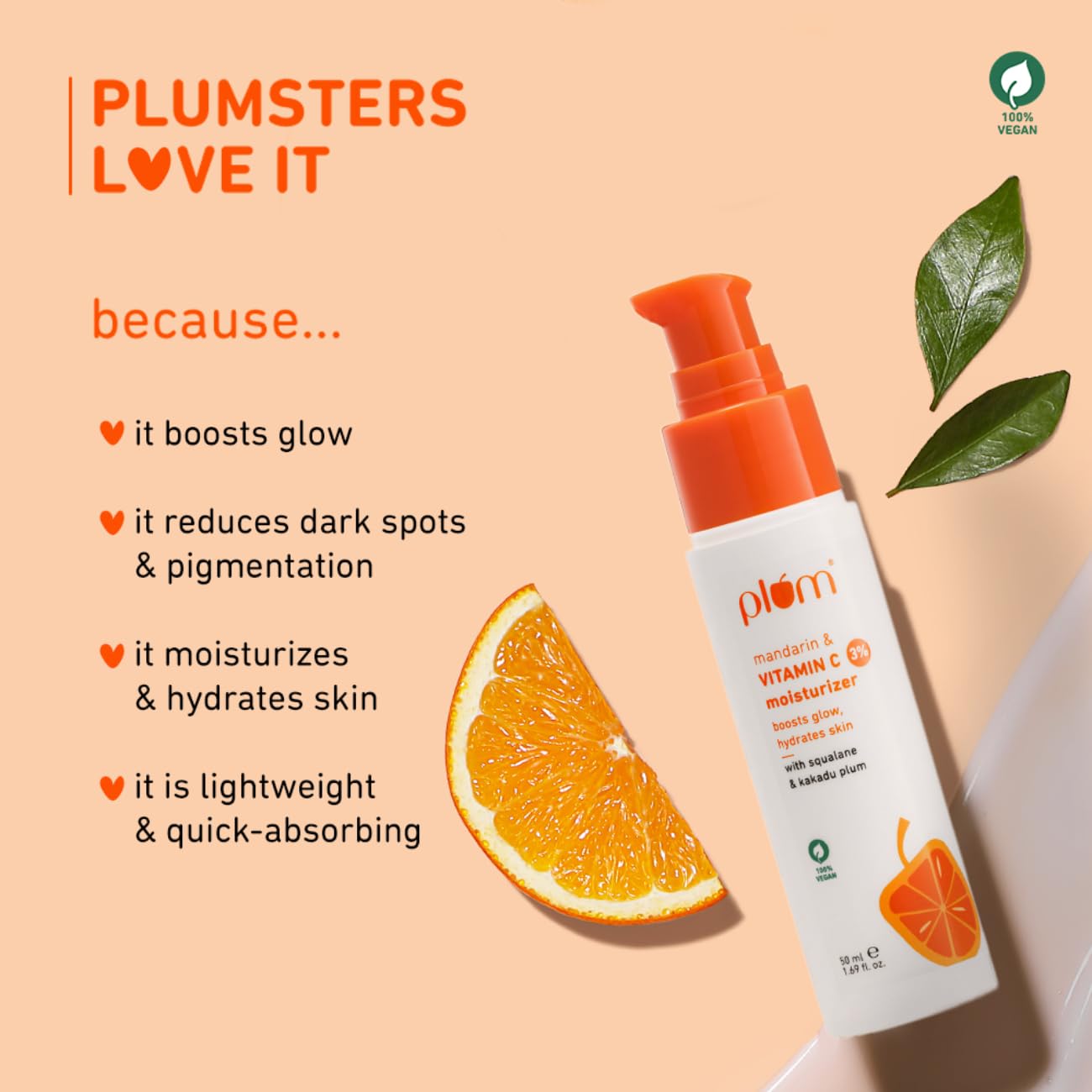 Plum 3% Vitamin C Moisturizer with Mandarin | For Glowing Skin | For Hyperpigmentation &amp; Dull Skin | Improves Uneven Skin Tone &amp; Elasticity | Fragrance-Free | 100% Vegan - View 4 of 4