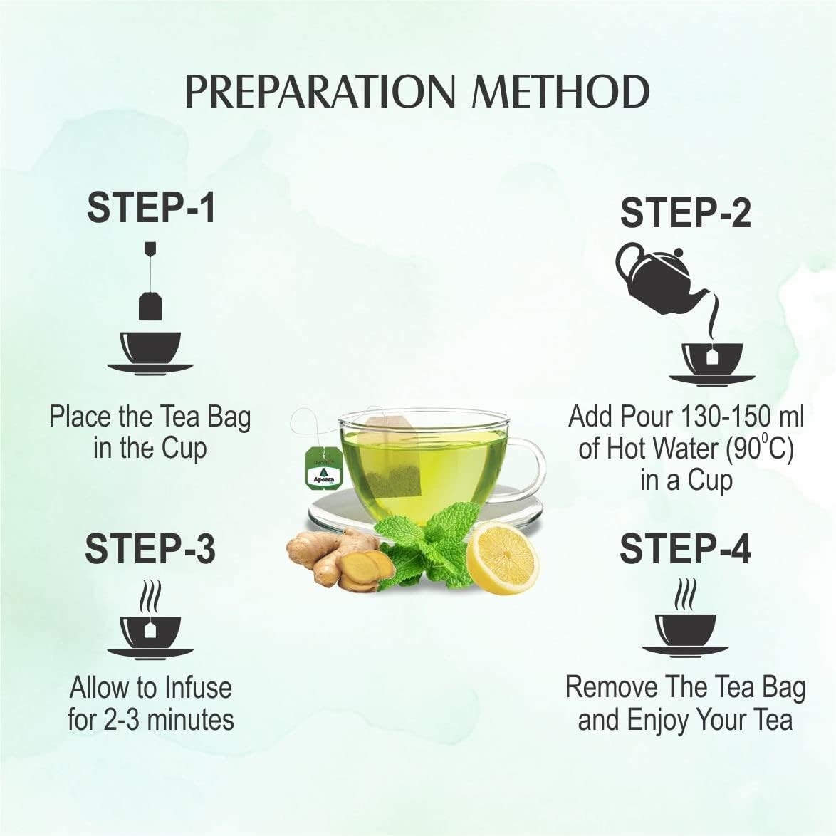 APSARA Lemon Mint Ginger Green Tea | Herbal Tea For Immunity Boosting, All Natural Flavour, Zero Calories - Improves Metabolism &amp; Reduces Waist 25 Tea Bags (Pack Of 2, 170 Gram) (FROM INDIA FAAZ) - View 4 of 6