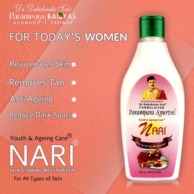 Parampara Ayurved Nari Skin Glowing Moisturiser for Rejuvenates Skin, Removes Tan, Anti-Ageing, Reduces Dark Spots, with Sandal, Honey, Rose, Kesar 250ml (FROM INDIA)SAB - View 2 of 2