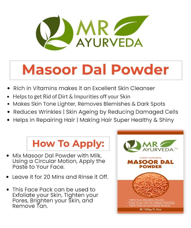 MR Ayurveda 100% Natural Masoor Dal Powder | Masoor Dal Powder Organic | Masoor Dal Powder for Skin, 100 Grams (FROM INDIA)SAB - View 2 of 3