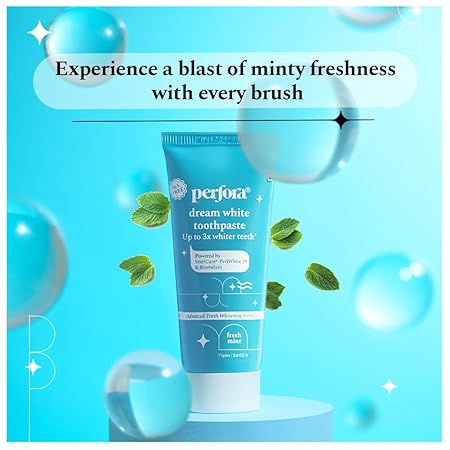 Perfora Teeth Whitening Toothpaste For Stain Removal - 150 g | SLS &amp; Fluroide Free Toothpaste | N-Ha For Teeth Remineralisation | No Artificial Sweetners | Toothpaste For Kids &amp; Adults | Tripe Mint - View 4 of 5