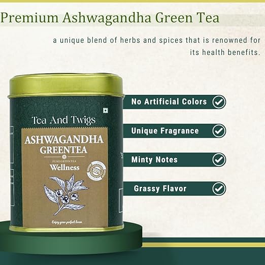 Tea And Twigs | Ashwagandha GreenTea- 15 Tea Bags | Ayurvedic Blend of Himalayan Green Tea, Natural Ashwagandha and Real Cardamom | Boosts Immunity and Improves Memory (FROM INDIA FAAZ) - View 3 of 6