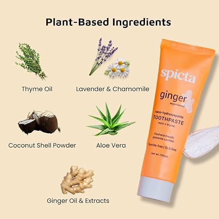 Spicta Ginger Mint Natural Hydroxyapatite Toothpaste 100gm &amp; Walnut Bark Teeth Whitening Powder with Mint &amp; Orange 50gm | No Peroxide, No Charcoal, Fluoride Free, SLS Free, Herbal for Adults &amp; Kids - View 6 of 6