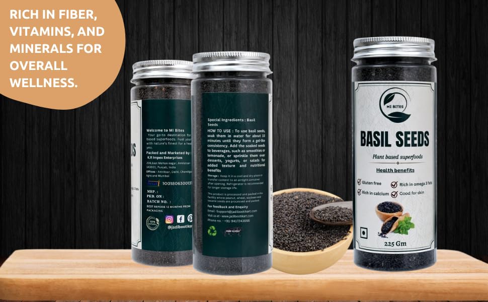 MIBITES Premium Basil Seeds | Sabja Seeds | Tukmaria Seeds | Superfood Seeds for Digestive Support and Hydration Aid (225 Grams)FROM INDIA(NUZ) - View 2 of 4