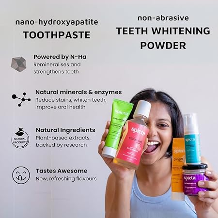 Spicta Ginger Mint Natural Hydroxyapatite Toothpaste 100gm &amp; Walnut Bark Teeth Whitening Powder with Mint &amp; Orange 50gm | No Peroxide, No Charcoal, Fluoride Free, SLS Free, Herbal for Adults &amp; Kids - View 4 of 6