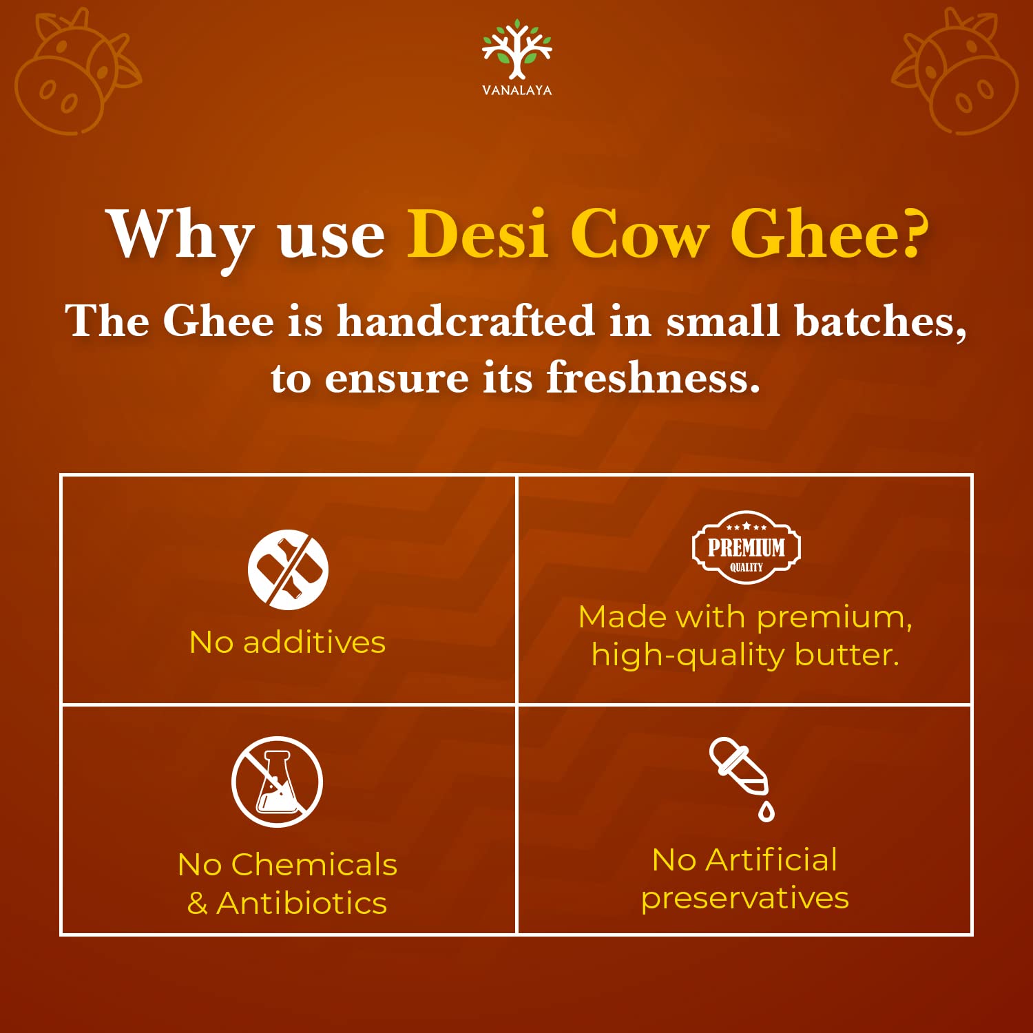 VANALAYA A2 Desi Cow Ghee From A2 Milk Prepared By Traditional Bilona Method- 500 MlFROM INDIA(NUZ) - View 5 of 7