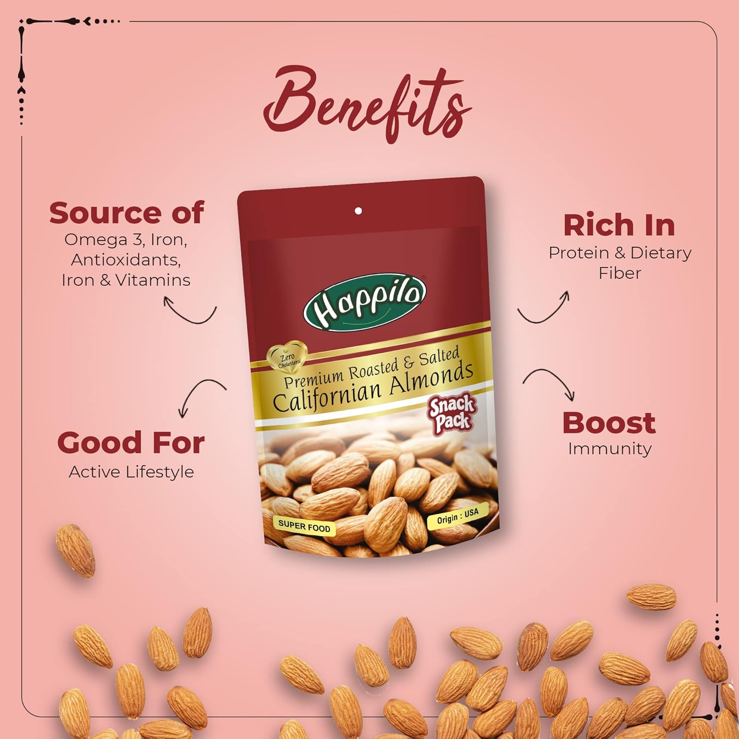 Happilo Premium Californian Almonds Roasted and Salted, 35 g - View 2 of 4