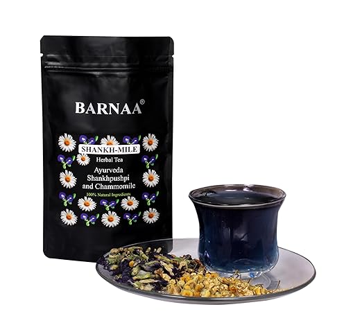 BARNAA SHANKH-MILE 50 g - HERBAL TEA - ZIP PREMIUM POUCH PACK || A BLEND OF AYURVEDIC SHANKHPUSHPI AND CHAMOMILE FLOWERS || Can be prepared as Herbal Tea and Iced Tea &amp; other Mocktails. (FROM INDIA FAAZ) - View 3 of 3