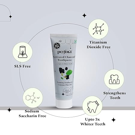 Perfora Activated Charcoal Toothpaste - 100g x 2 | SLS &amp; Titanium Dioxide Free | Bamboo Charcoal For 3x Whiter Teeth | Enamel Safe Teeth Whitening Toothpaste for Men &amp; Women | Cardamom Mint - View 5 of 7