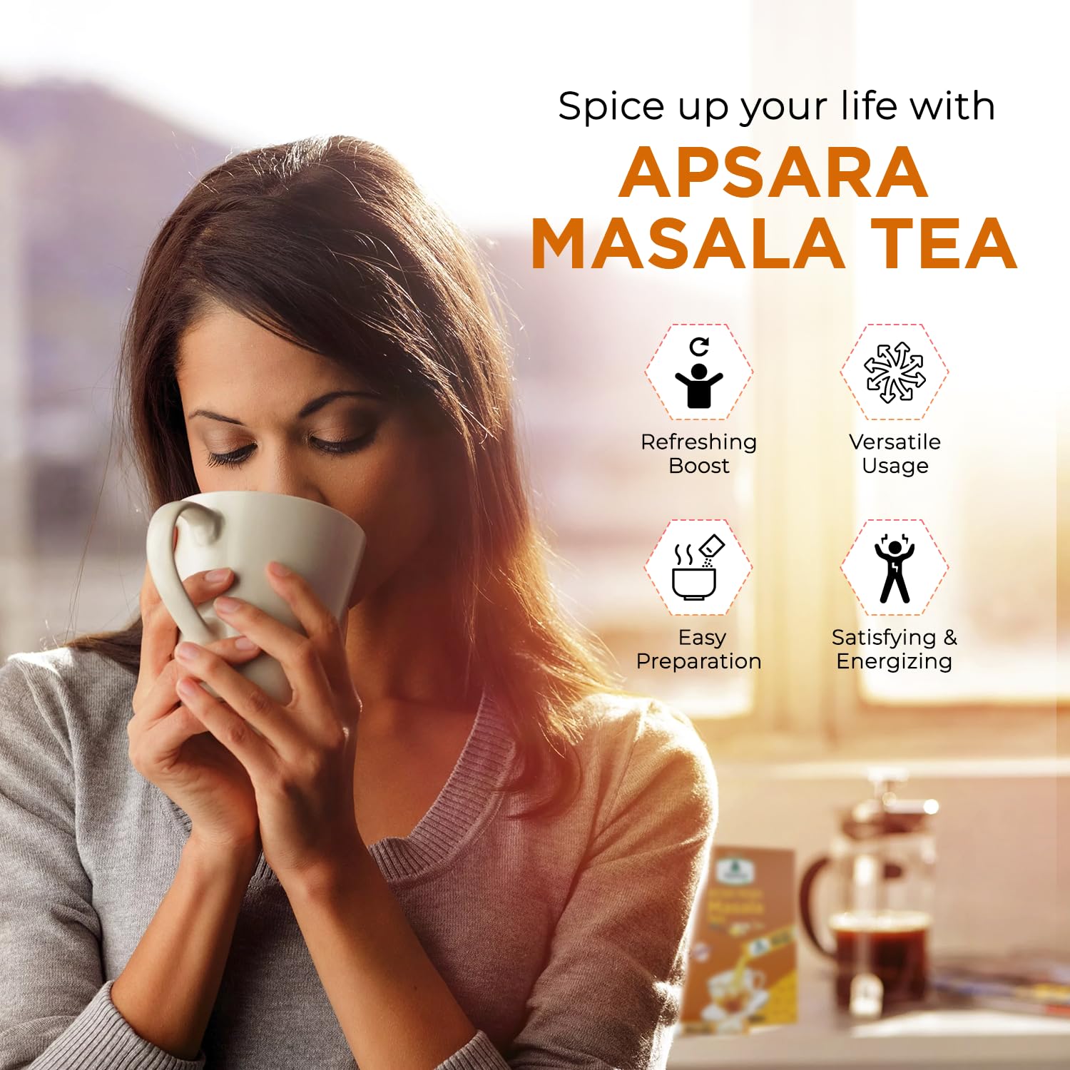 APSARA Instant Tea Premix Masala Chai 10 Sachets | Ready To Drink, Masala Tea Powder | Masala Chai Enriched With 100% Natural Ingredients - Ginger, Cardamom, Black Peper, Clove, Cinnamon and Nutmeg (FROM INDIA FAAZ) - View 4 of 4