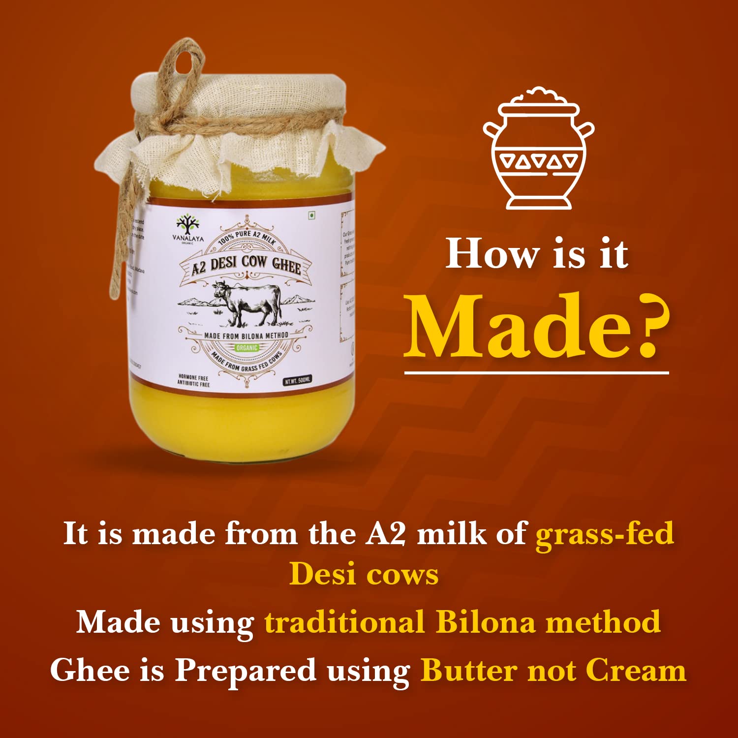 VANALAYA A2 Desi Cow Ghee From A2 Milk Prepared By Traditional Bilona Method- 500 MlFROM INDIA(NUZ) - View 7 of 7