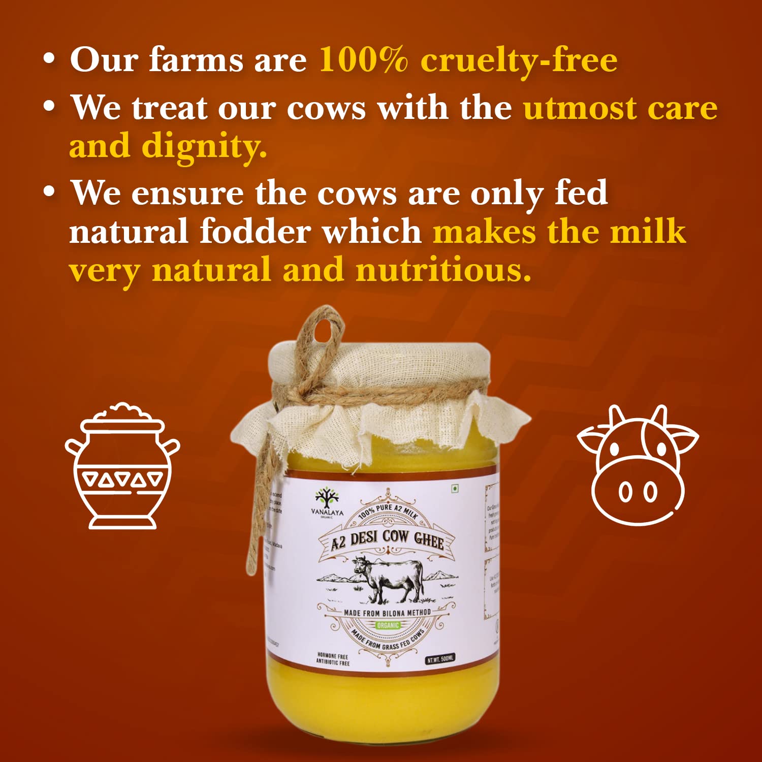 VANALAYA A2 Desi Cow Ghee From A2 Milk Prepared By Traditional Bilona Method- 500 MlFROM INDIA(NUZ) - View 2 of 7