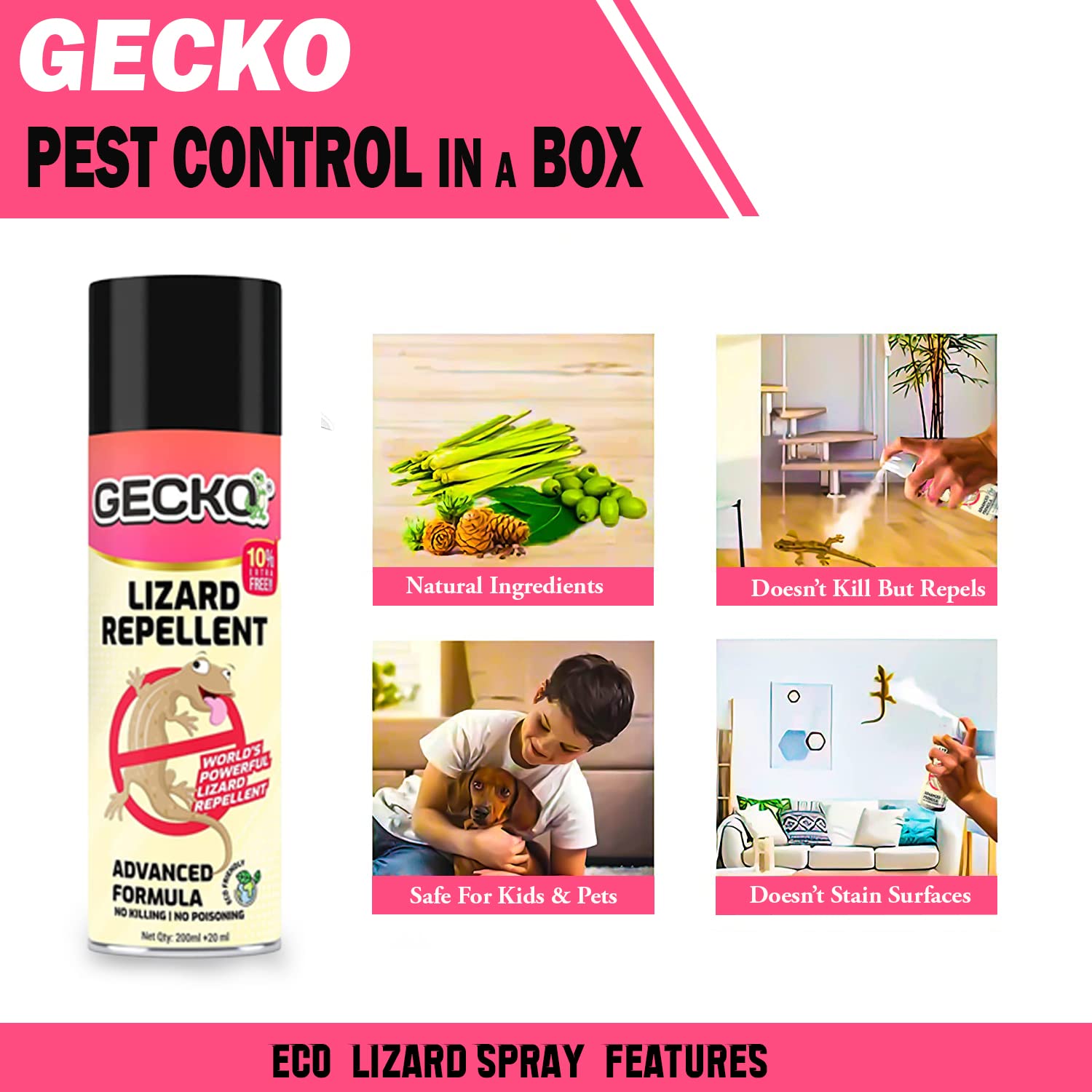 Shadow Securitronics Gecko India's First Aerosol Based Herbal Lizard Repellent Spray | Odour Free Spray | Eco-Friendly &amp; Biodegradable | 220Ml Lizard Spray For Home (15 Days Protection) - View 4 of 4