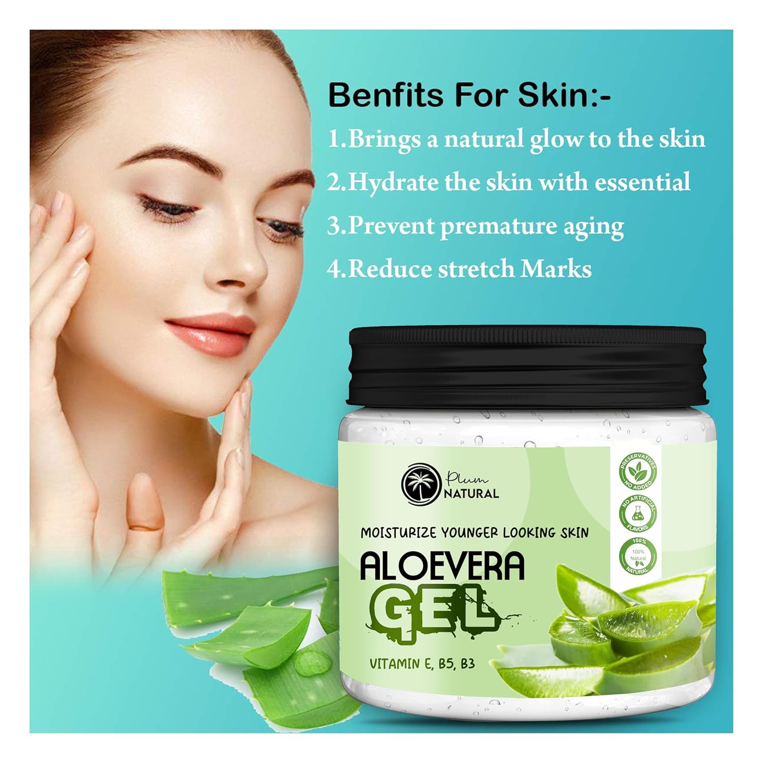 Plum NATURAL Pure Aloe Vera Skin Gel 300g For Face &amp; Hair | Hydrating, Moisturizing, Soothing Skin | Multipurpose Gel - View 4 of 4