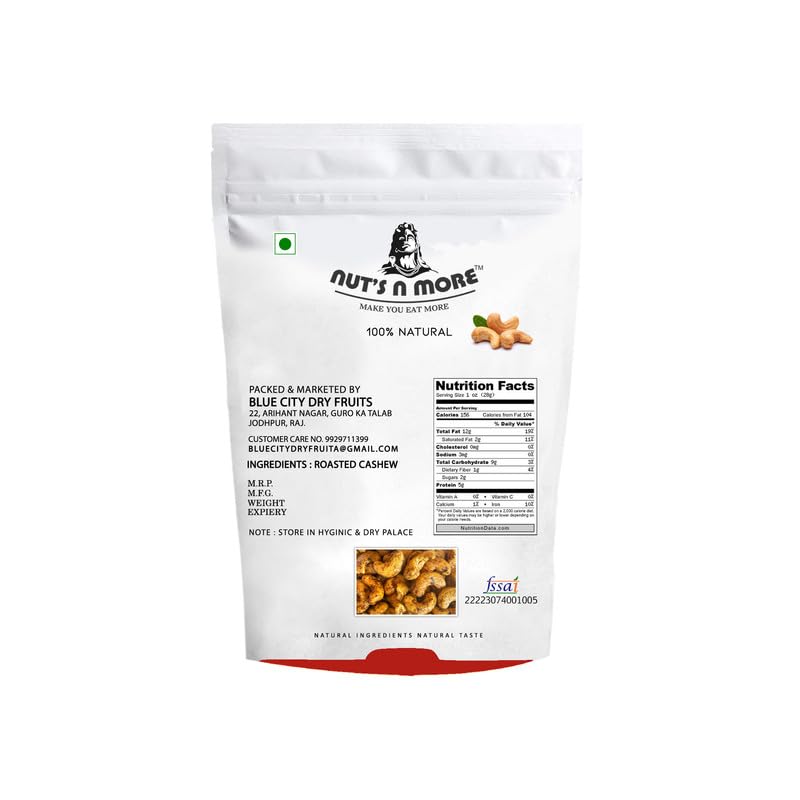 NUT'S N MORE Roasted Cashew Nuts/salted Cashew/masala Cashew/Salted Kaju/100% natural Pack of 200 Gram - View 4 of 5