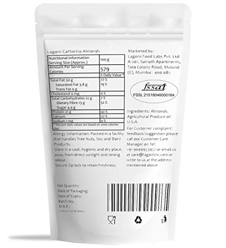 Lagom California Almonds 500g | All Natural | No Preservatives | No Additives | Gluten Free | Vegan | Plant Based | Non GMO | Nuts Dry Fruits | Badam - View 2 of 4