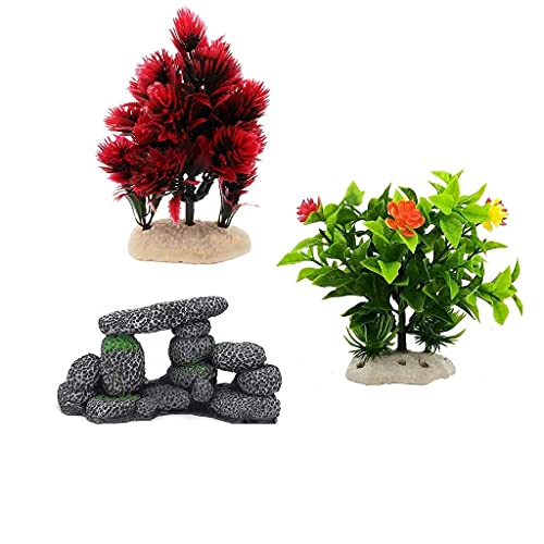 VENUS AQUA Fish Aquarium Ornamental Decoration Combo of Fiber Toy and Plastic Plants (Green-Purple) (3 PCS) FROM INDIA(NUZ) - Related product