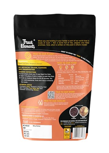 True Elements Steel Cut Oats 500g - Steel Cut Oats for Weight Loss | Sugar Free Oats | Healthy Breakfast | 100% Wholegrain | Diabetic Friendly Oats | Breakfast Cereal - View 5 of 6