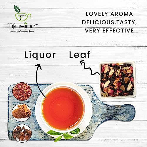 Tifusion Pure and Natural Darjeeling Black Tea with Rose Orange Cinnamon Cardamom &amp; Clove for Digestion Glowing Skin Single Estate Whole Leaf Tea (20 Tea Bag) (FROM INDIA)SAB - View 2 of 2
