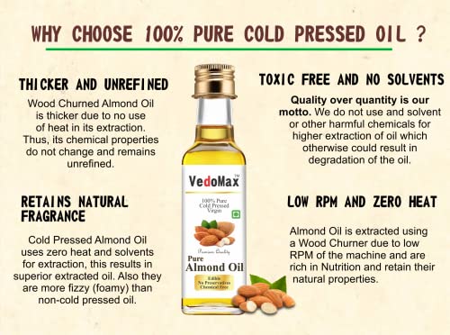 VedoMax UltraPure Almond Edible Oil | Sweet Almond Oil - 100% Pure Cold Pressed Edible Badam Tel | Pure Cold Pressed Edible Roghan Badam Shirin Tel | Rich in Vitamin -E for Healthy Skin - (80 ML)(FROM INDIA)JEZ - View 2 of 4