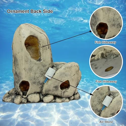 JAINSONS PET PRODUCTS Aquarium Ornament Reef Rock Landscape Fish Hideaway Artificial Mountain View Stone with Air Stone Fish Tank Decoration Beige Resin 8.3 Inch FROM INDIA(NUZ) - View 8 of 8